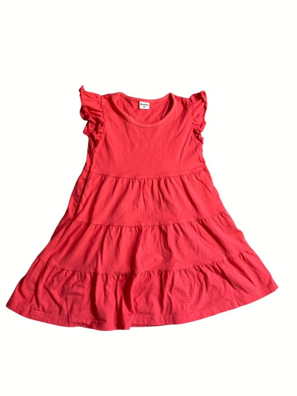 Bumeex Girls Coral Ruffle Sleeve Tiered Dress 5Y Cotton
